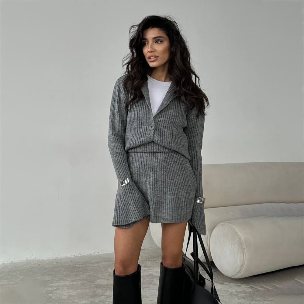 ​​Luxury Metal-Trimmed Two-Piece Set – Elegant Loungewear Skirt & Top (S-L)​​