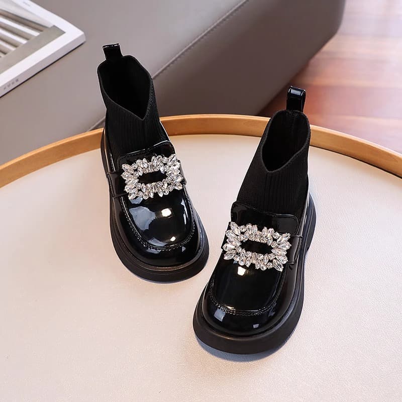Kids' Shoes Spring And Autumn New Style Princess Martin Boots Children's Leather Shoes Girls Soft Sole Plus Velvet Short Boots Black
