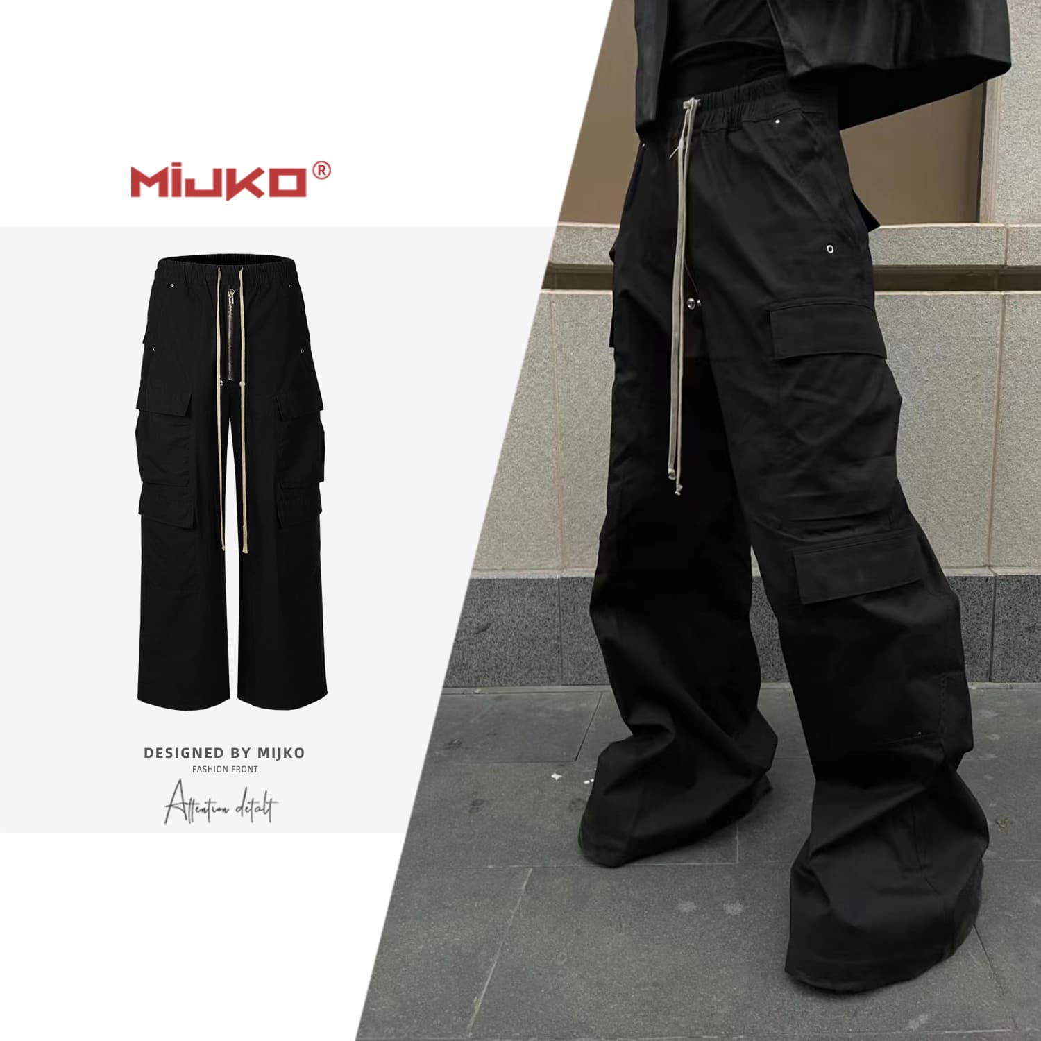 Men's MIJKO men's and women's urban RO style GethBela wide-leg overalls, functional men's and women's casual trousers, trendy