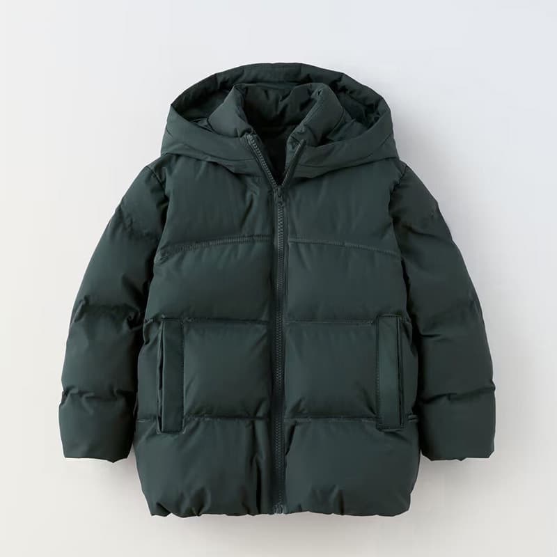 Kids Winter Puffer Jacket With Hood, Thickened Polyester Long Coat For Boys & Girls (Wine Red/Forest Green/Blue/Black), Warm Windproof Outerwear