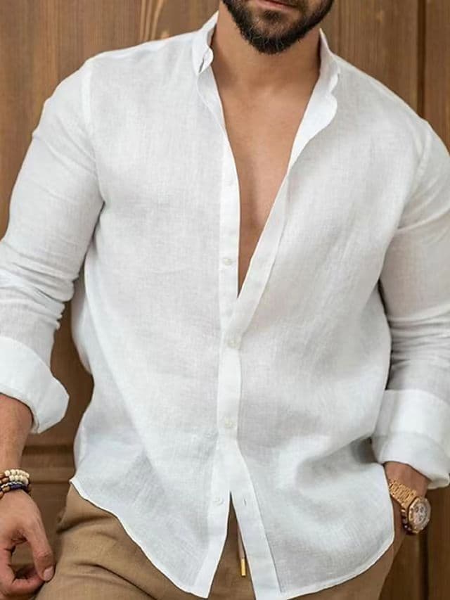 Chemises décontractées pour hommes en coton et lin unis, manches courtes, coupe classique, style bohème élégant, boutonnage simple.