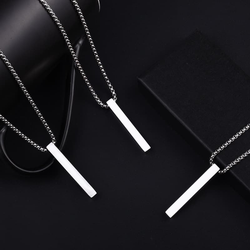hot selling polished titanium steel column pendant necklace simple cold style long strip engraved necklace men's and women's sweater chain