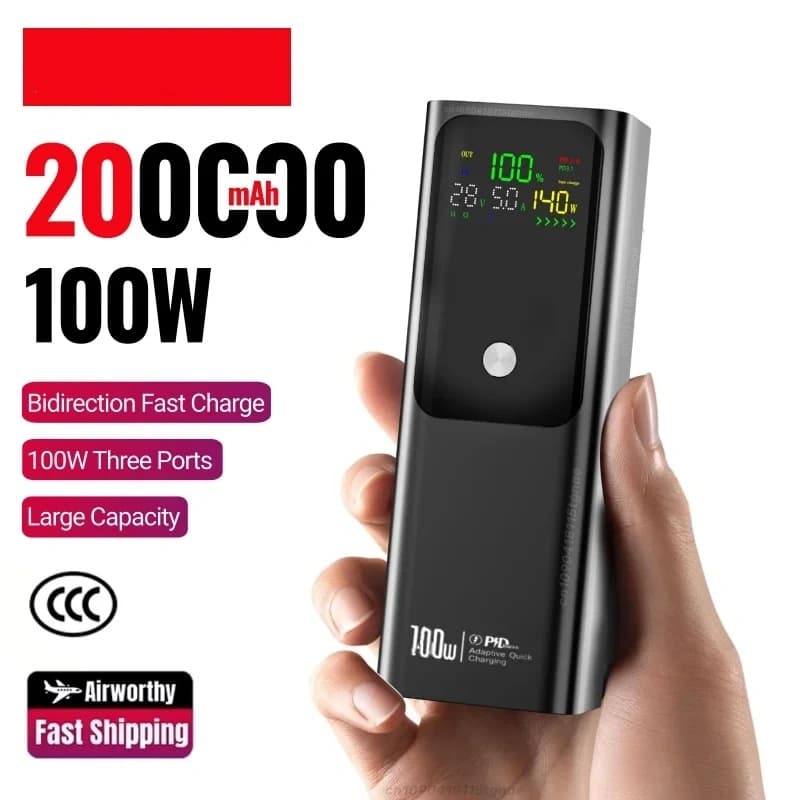 200000mAh Power Bank 100W External Battery Capacity Fast Charging Portable Charger Powerbank For Laptop/Ipad IPhone Samsung,Etc.