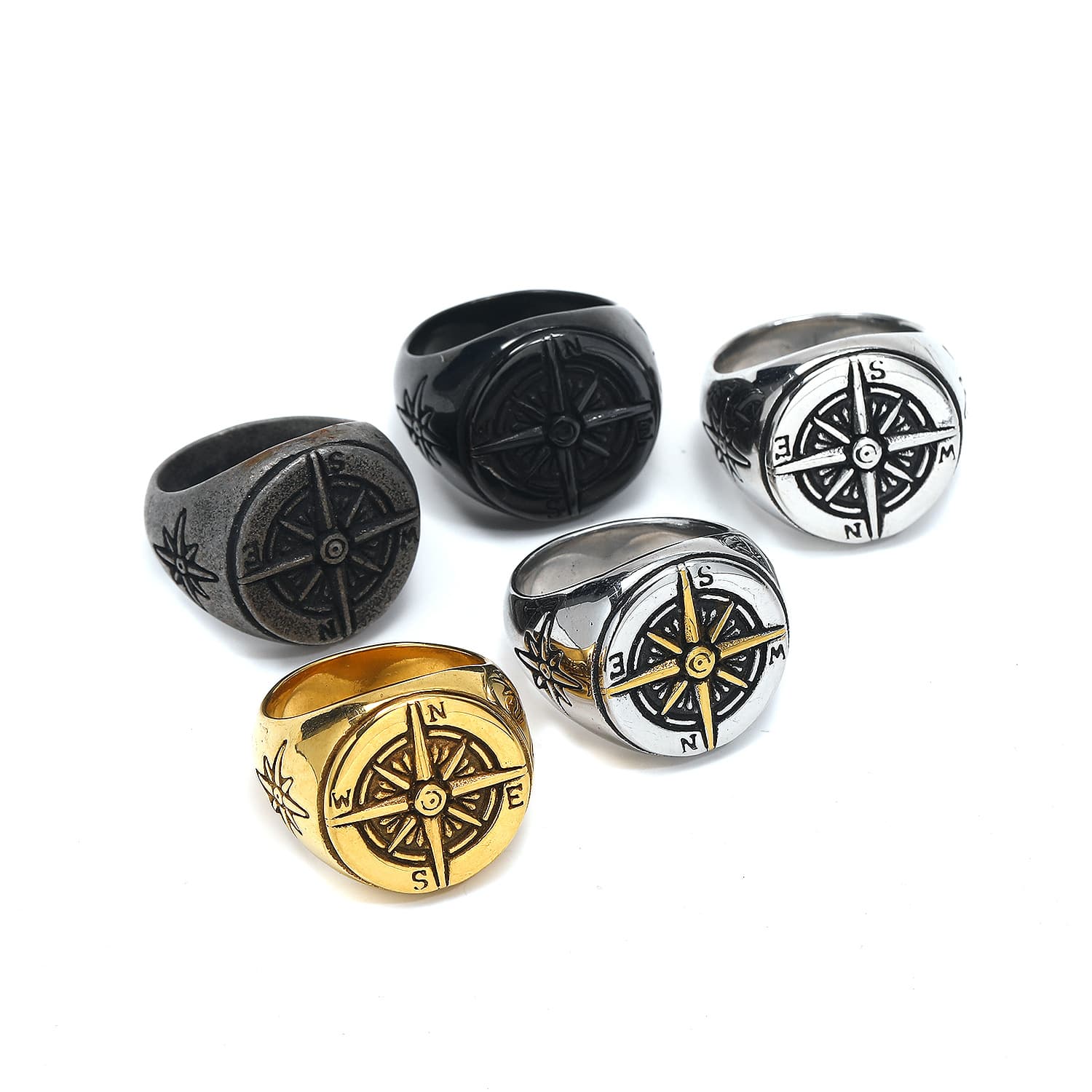 Unisex Jewelry Fashion retro titanium steel ring round compass stainless steel ring