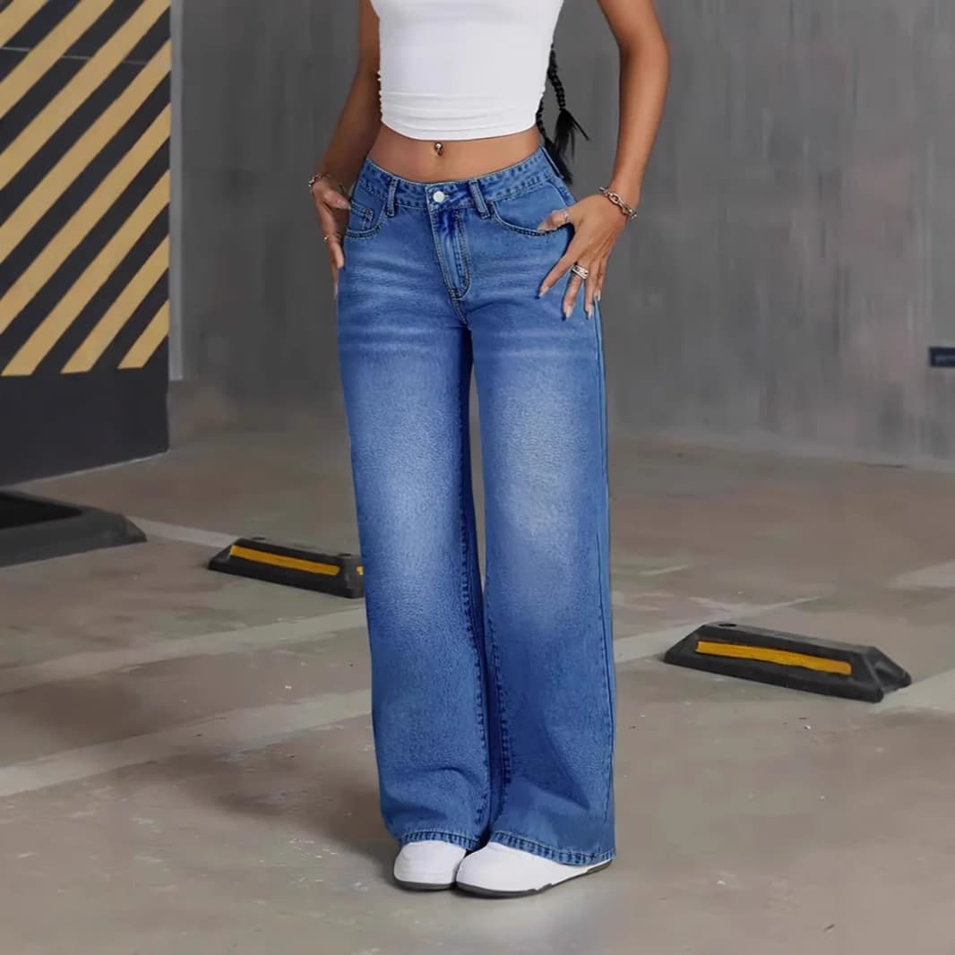 Women's Clothing Women's Washed Denim Trousers