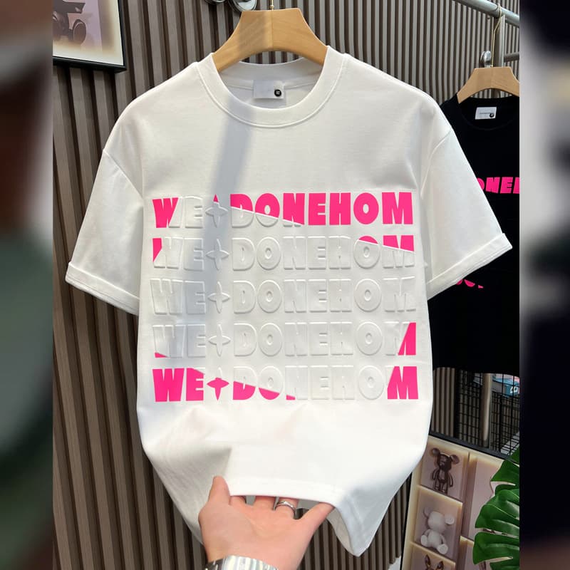 Men's Clothing Ins Short Sleeved Men's Summer Personalized Letter Embossed Print Contrast Color Youth Loose Casual Stretch T Shirt