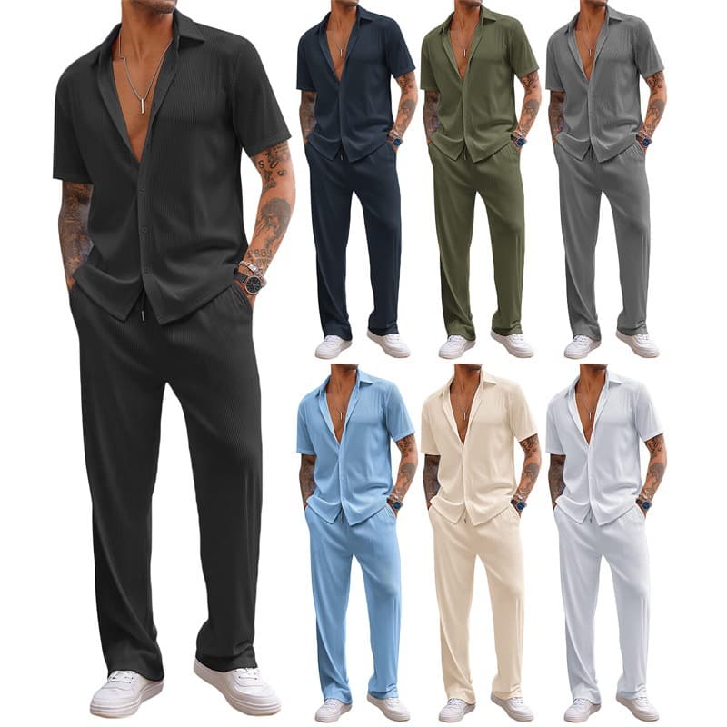 Men's Solid Color Short-Sleeved Trousers Loose Casual Suits