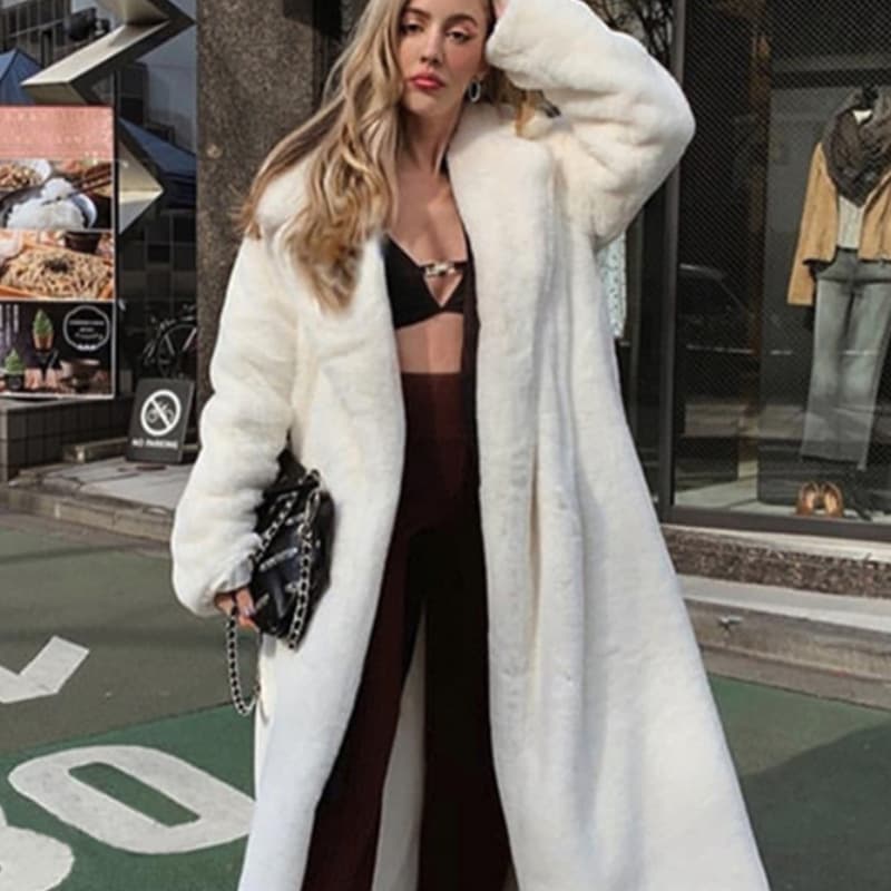 Women's Imitation Rabbit Fur Coat Women's Long Imitation Fur Coat Padded Warm Plush Coat