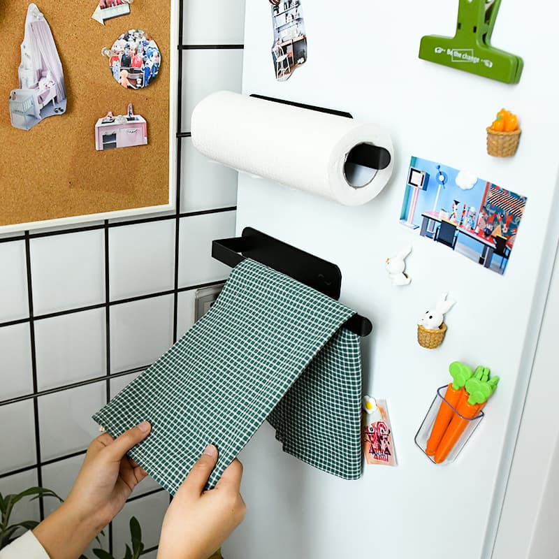 Family Organizer Wall Mounted Paper Towel Holder Plastic Wrap Dispenser Space Saving Iron Storage For Fridge Side