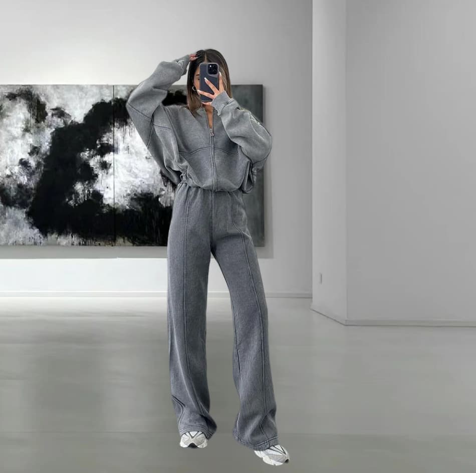 Women's Clothing Solid Color Two piece Sports Fashion Women's Sweater Casual Loose Suit