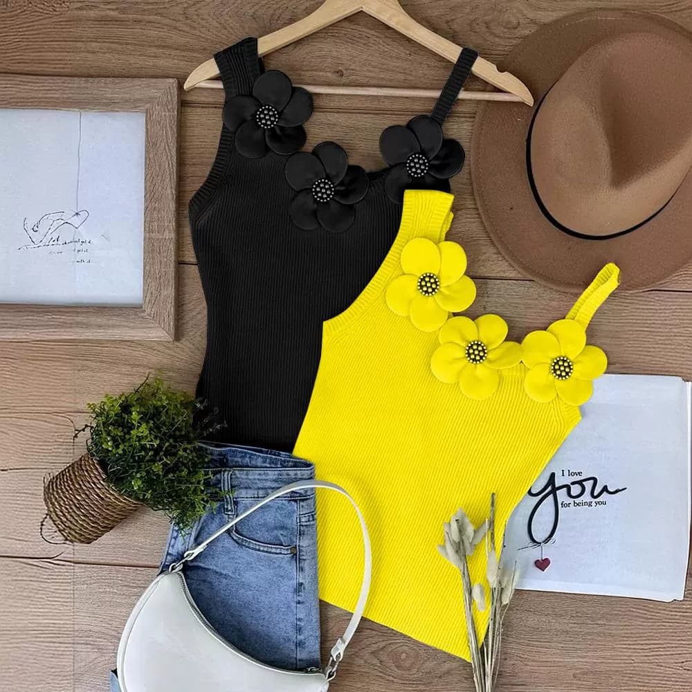 Women's Clothing Hot Selling Suspender Flower Tight Top