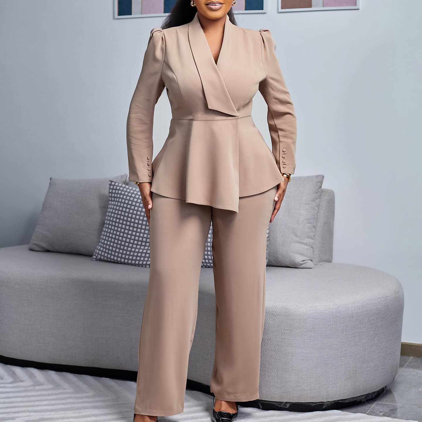 Women's Clothing Winter Temperament Elegant Ruffled Tops Wide Leg Pants Suit