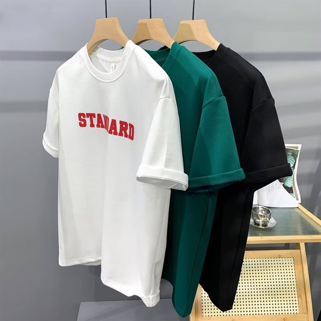 Men's Clothing Heavy Retro Short Sleeved T Shirt Men's Summer Men's Trendy Loose Printed Half Sleeved T Shirt Inner Bottoming Shirt