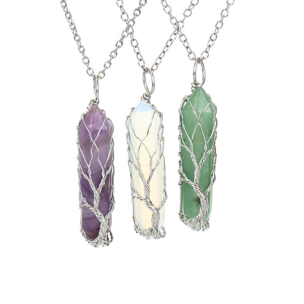 Handcrafted Tree Of Life Pendant Necklace With Natural Crystal Prisms - Elegant Boho Jewelry For Women (Multiple Stone Options Available)