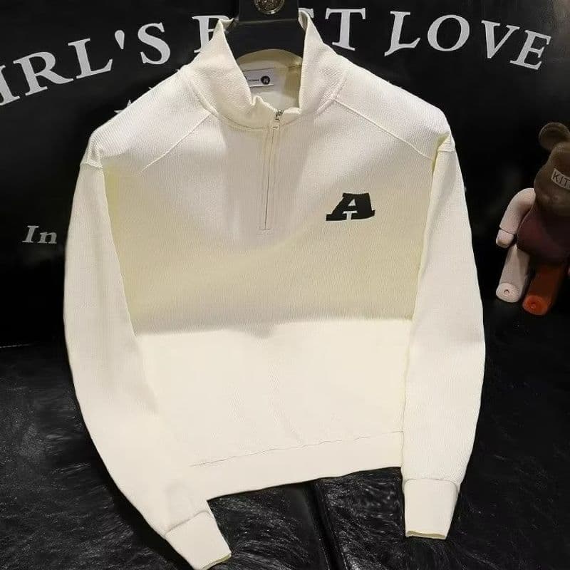Half turtleneck embroidered letter sweater Korean style bottoming top spring and autumn trendy brand casual knitted coat