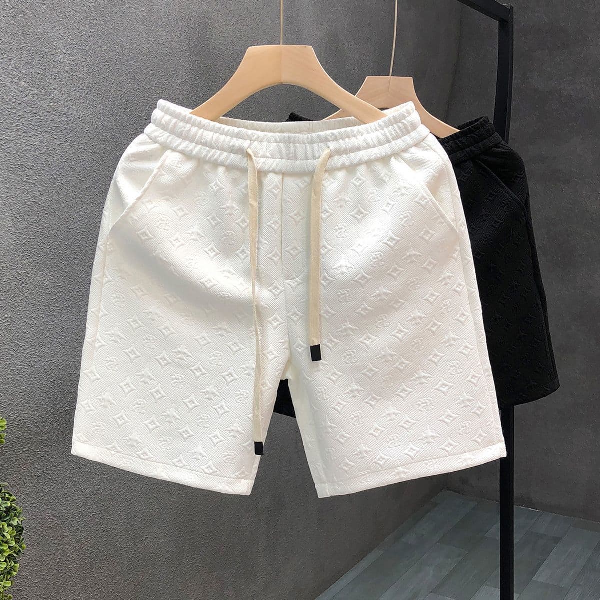 [LuxeWeave] Men's Jacquard Shorts - Premium White 5" Inseam | Summer Luxury Style