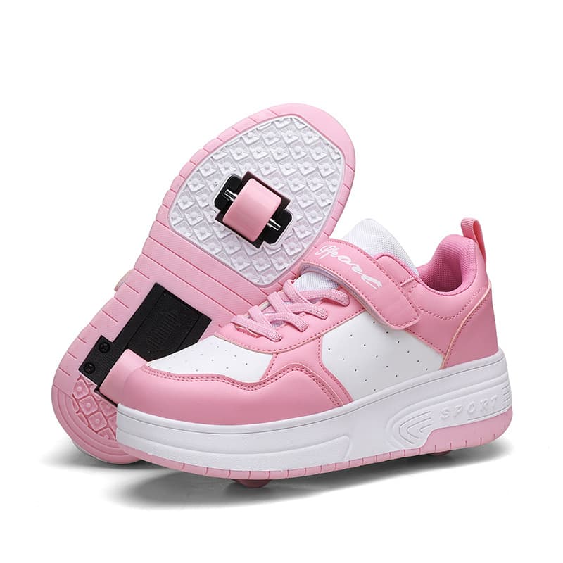 2025 Cross Border Children's Running Shoes Double Wheel Girls Breathable LED Luminous Shoes USB Charging Outdoor Sports Skates