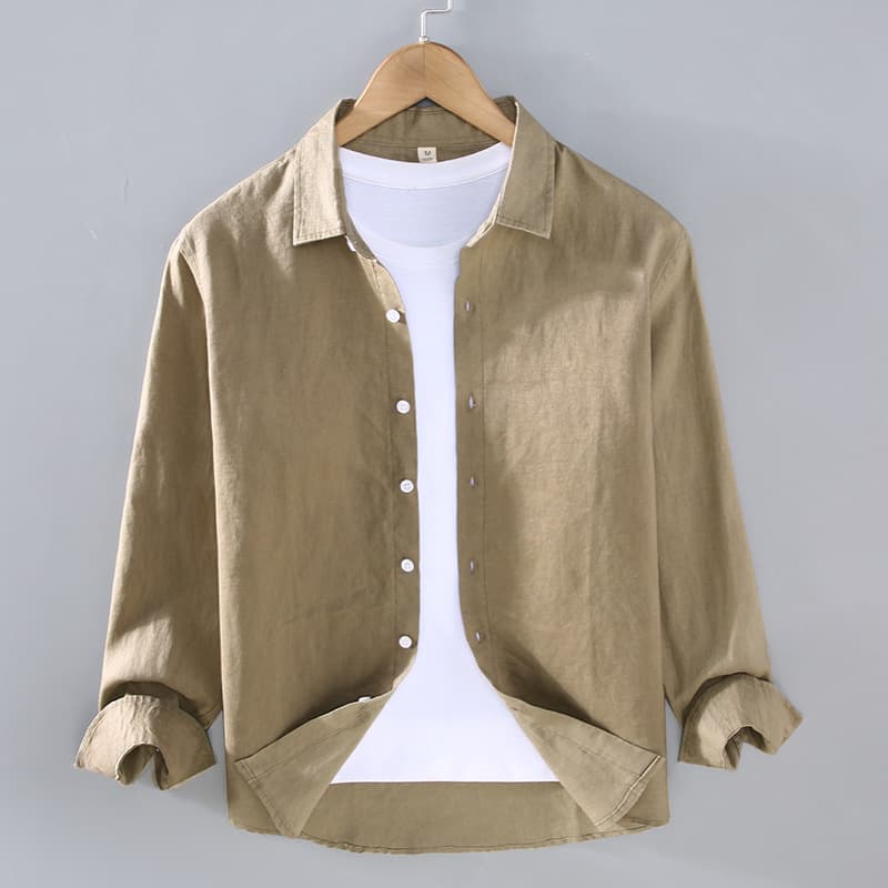9605 High-end Pure Linen Men's Spring Summer Casual Lapel Shirt, Oversized Loose And Versatile Clothing Trend