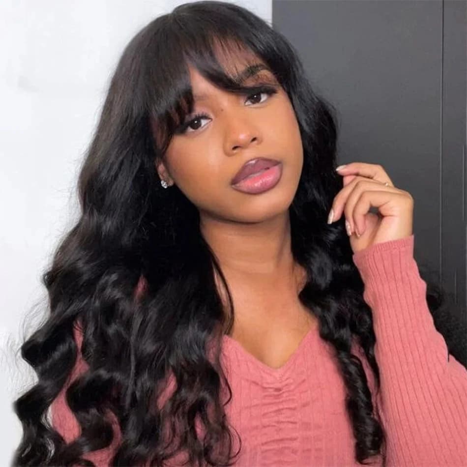 3x1 Lace Body Wave Human Hair Wigs With Bangs 180% Density Remy Brazilian Wig Fringe Natural