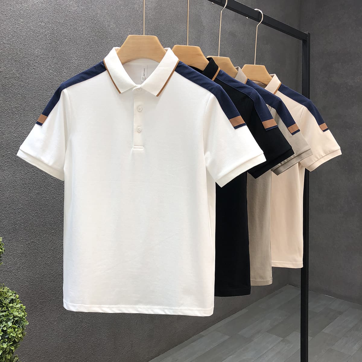 Men's Clothing High Quality Color Matching Lapel Polo Shirt Men's Trendy Brand All Match New Youth Short Sleeved Slim T Shirt