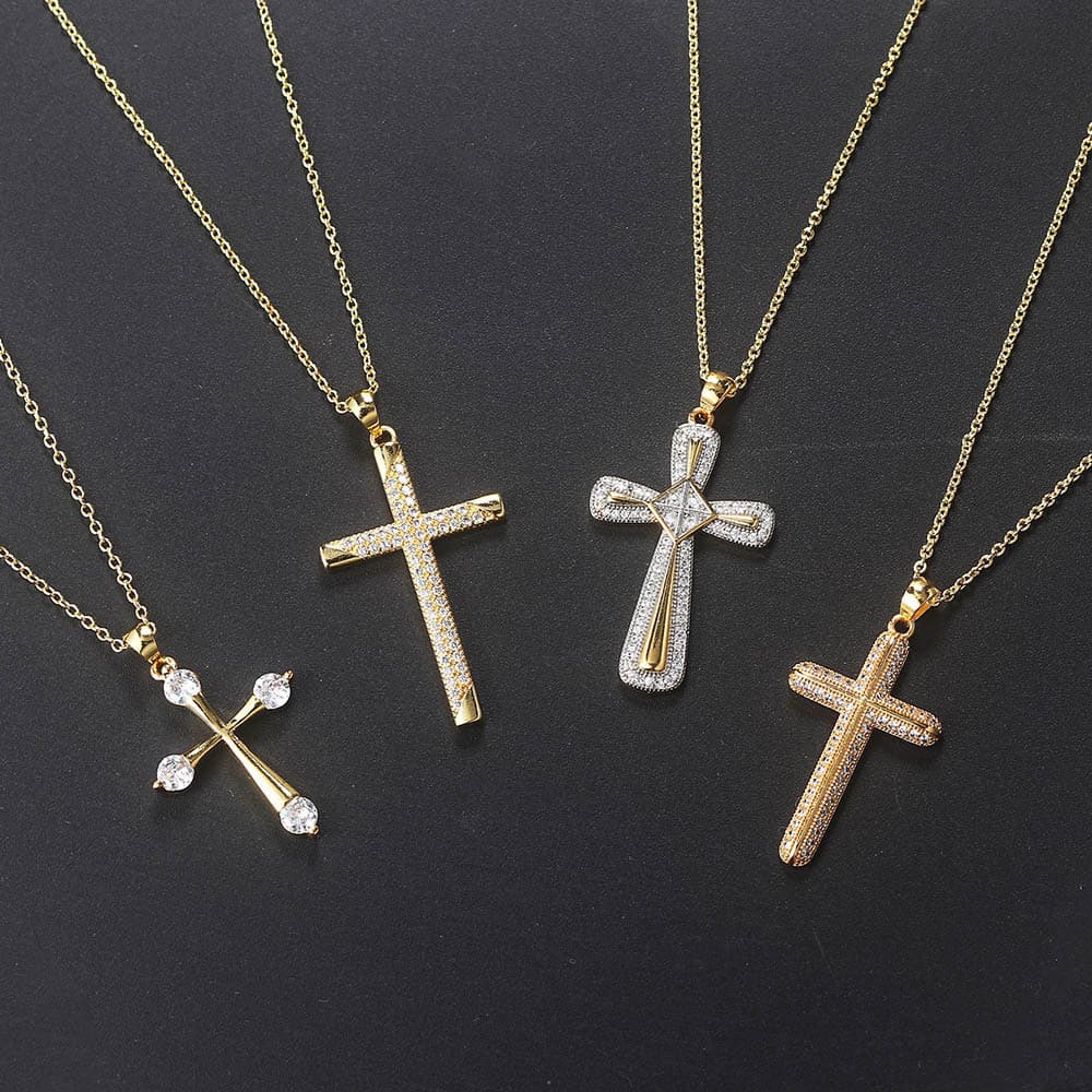 Unisex popular new zircon gold full diamond cross pendant necklace for women