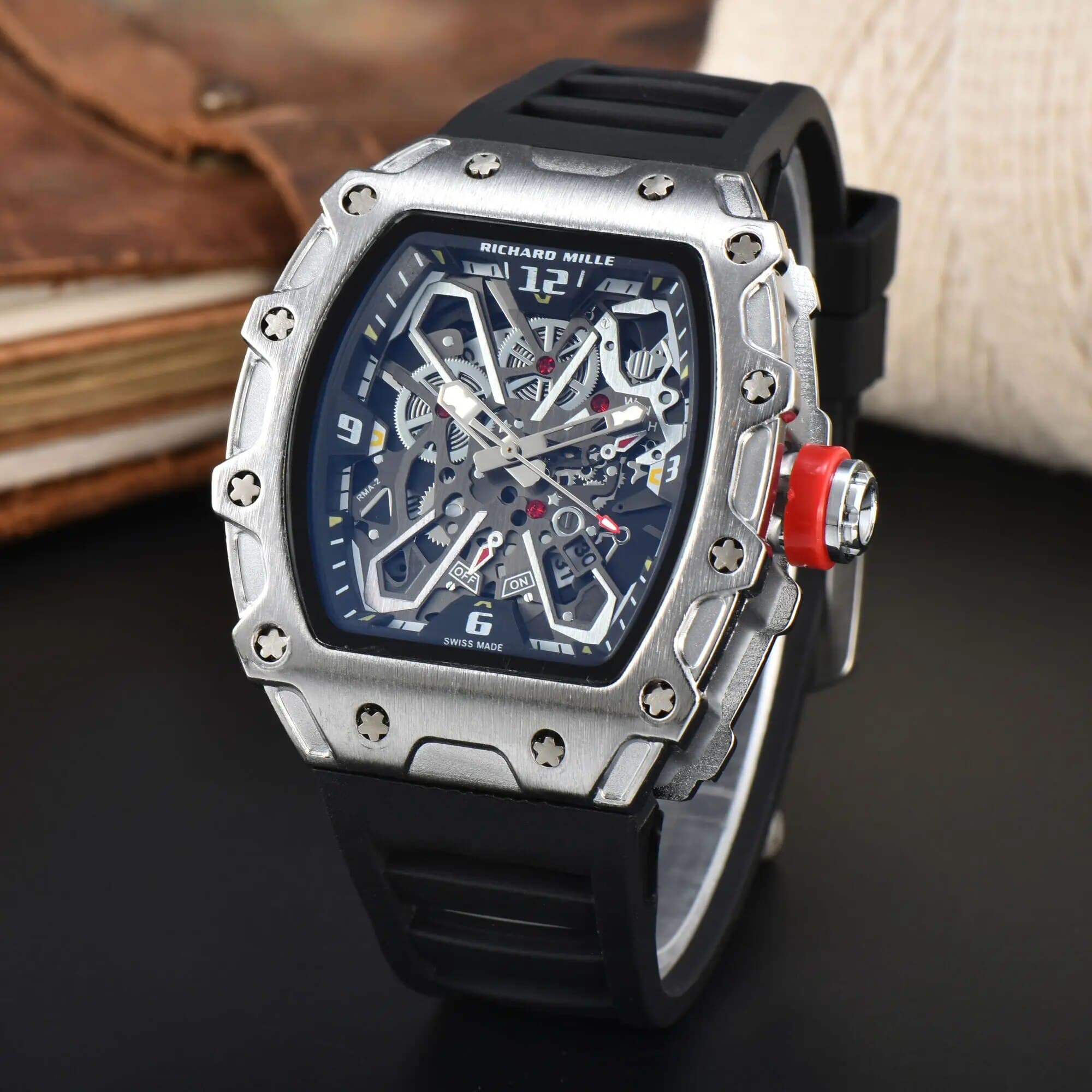 La nouvelle montre chronographe à quartz étanche de la marque de luxe haut de gamme Richard Mille pour hommes, tendance, décontractée, mode, cale