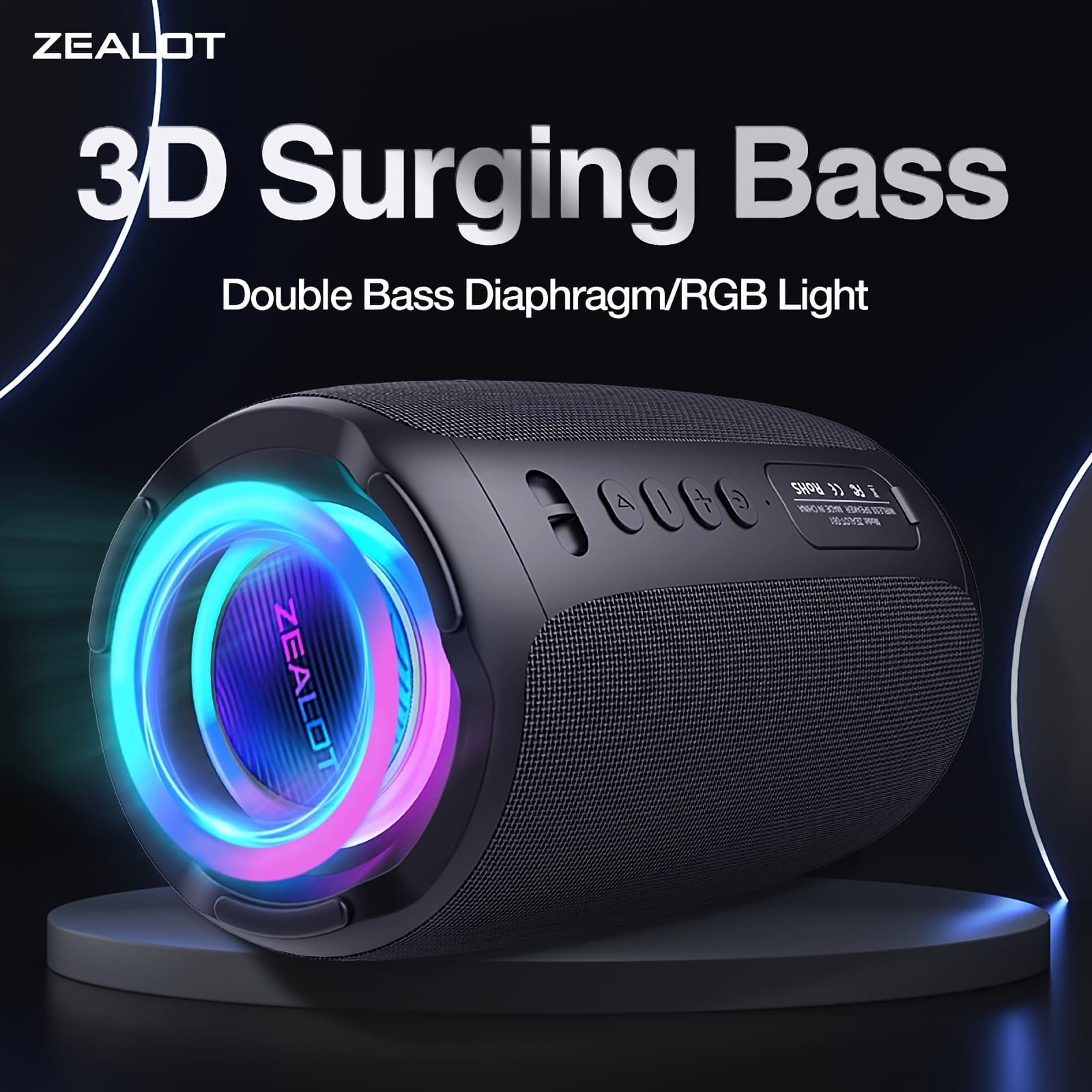 ZEALOT S61 Wireless Speaker With 20W Loud Stereo Sound, Outdoor Portable Speakers With Wireless 5.2, 6H Playtime, RGB Light, 3000mah Battery, Double