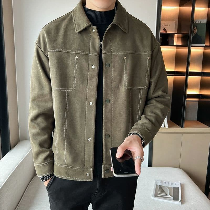 New men's fashion jacket, men's suede high-end feeling, spring and autumn clothes, cool and trendy brand casual jacket