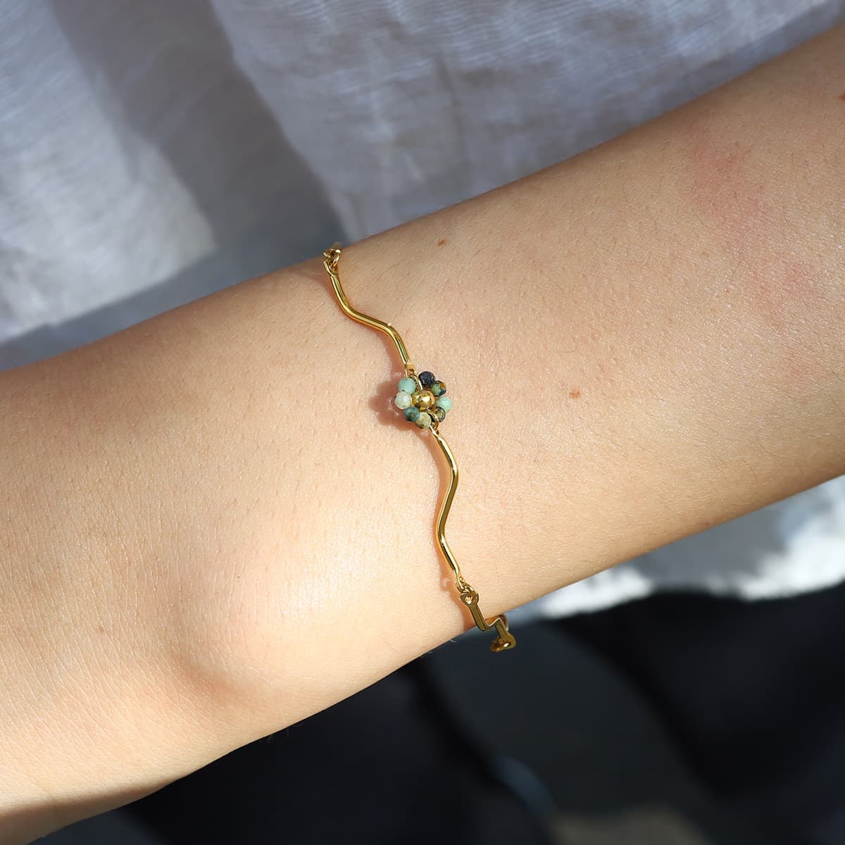 Natural Stone Titanium Steel Bracelet French Retro Handmade Beads Do Not Fade Light Luxury Stacking African Turquoise Bracelet