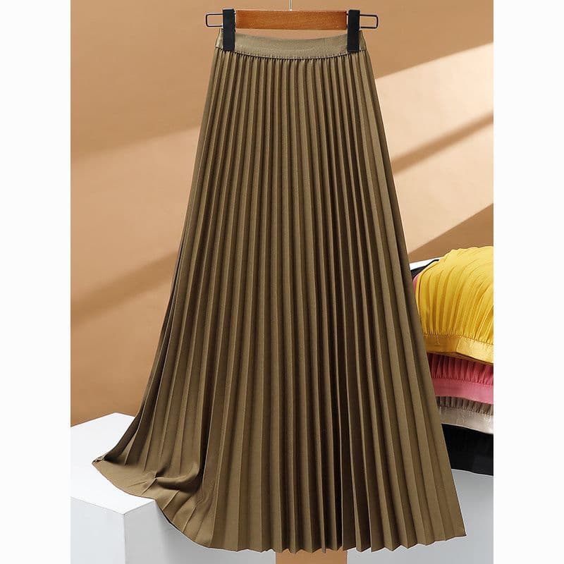 Elegant High-Waisted Pleated Midi Skirt – Flowy A-Line With 3d Texture (Black/White/Silver) – Summer Casual & Office Wear