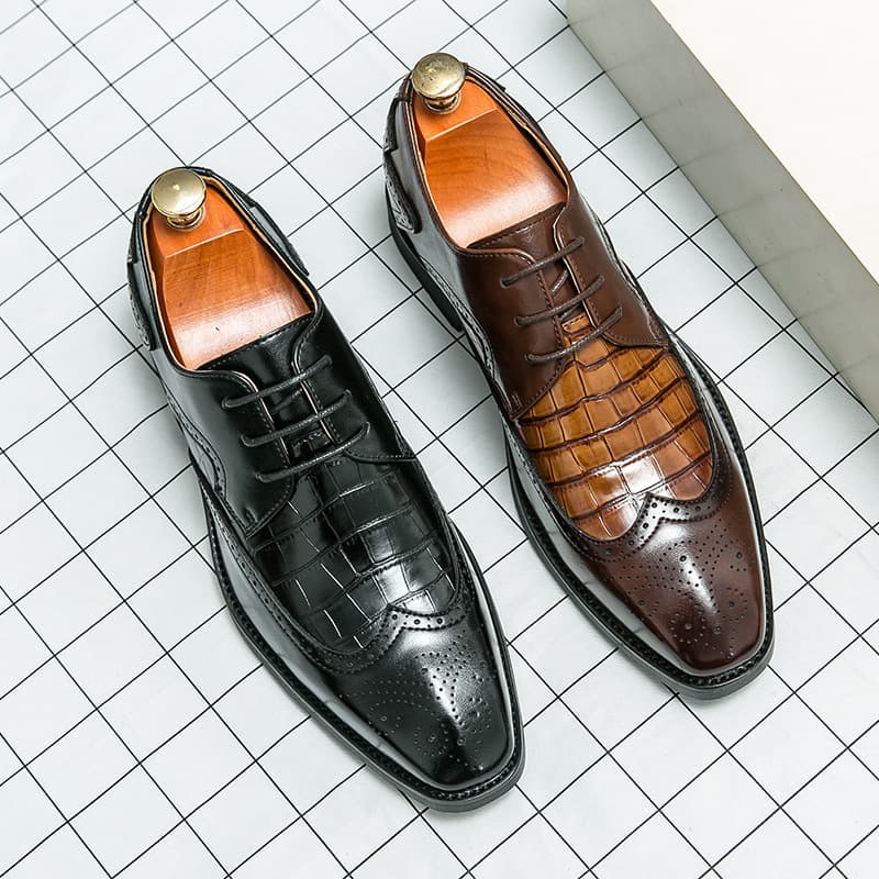 Euro Step Formal Business New Brogue Casual Large Size Pointed Leather Groom Wedding Shoes