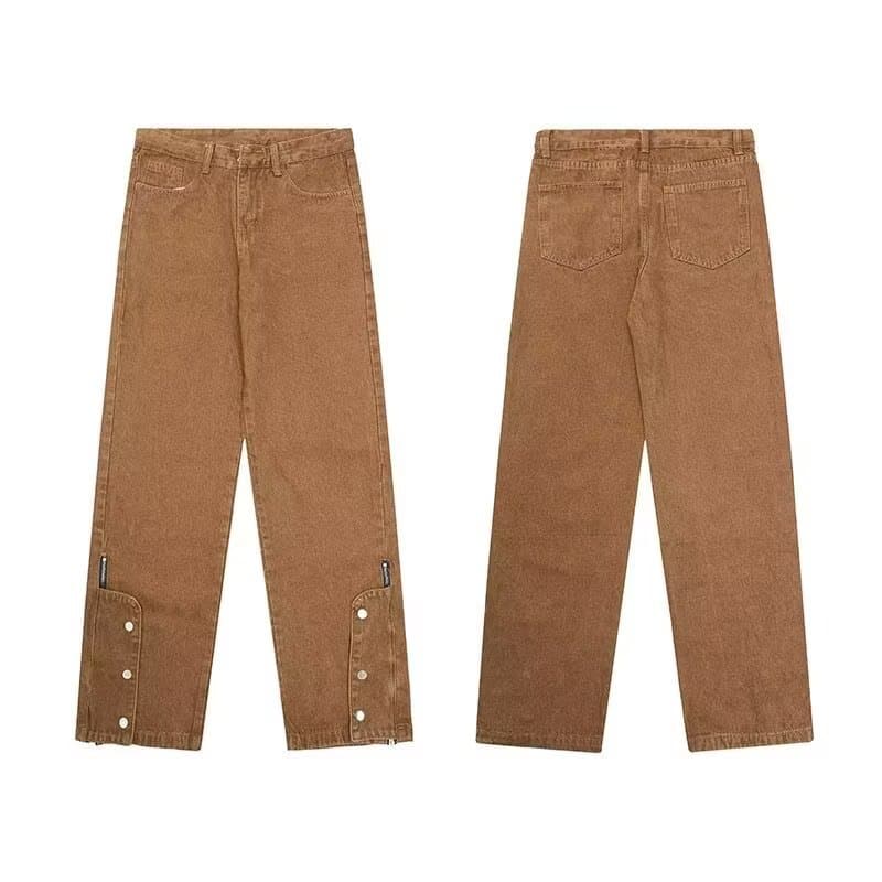 Men's Distressed Wide-Leg Jeans – 90s Vintage Washed Denim Pants With Relaxed Fit & High Street Vibe (S-3XL, Coffee Brown, Mid-Rise, Comfort Stretch)​