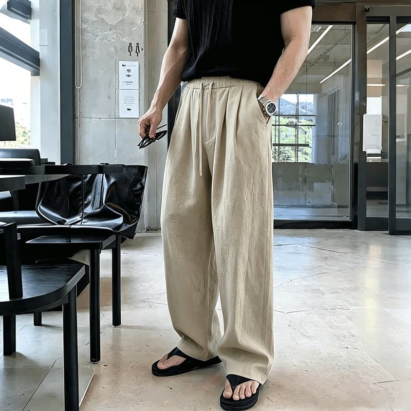 Men's Clothing Summer Style Men's Loose Curved Blade Pants Solid Color Plus Size Casual Fashionable Cotton Linen Long Trousers