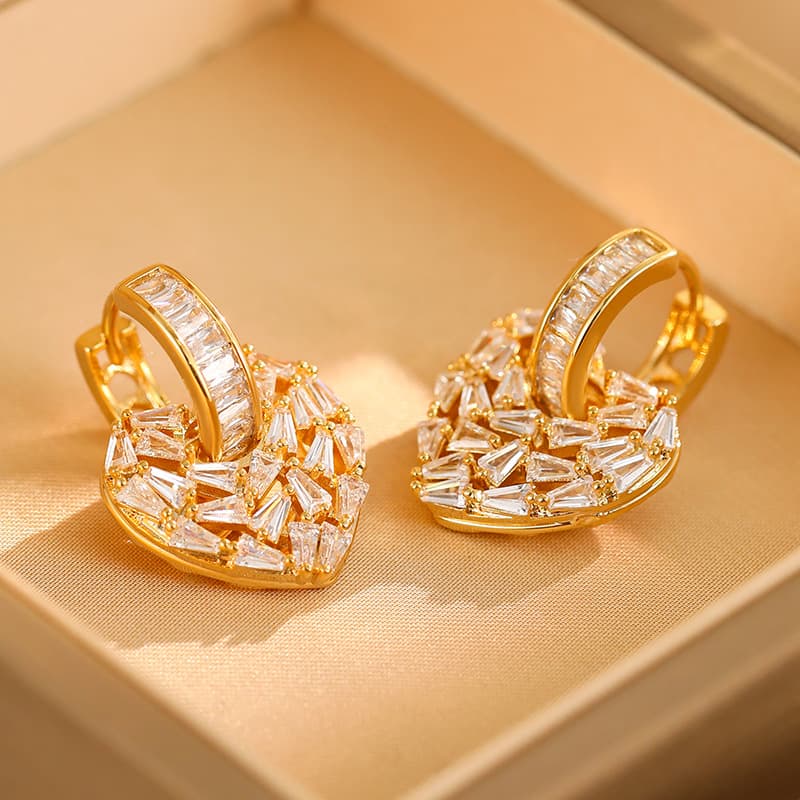 Earrings Women Golden Gem Pearl Earrings Heart-Shaped Micro-Inlaid With Zircon Real Gold Plated New Fashionable Jewelry Light Luxury Design Sense Ear