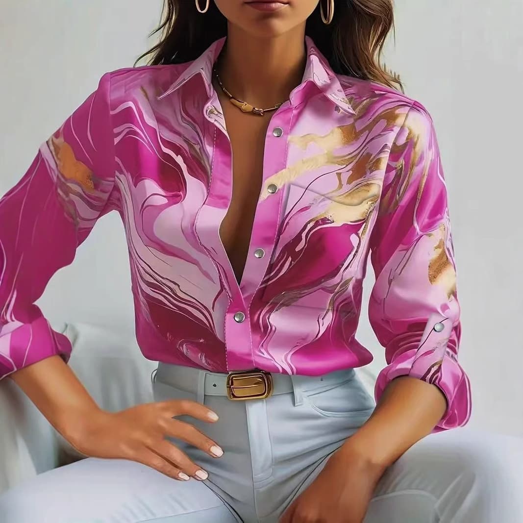 New Autumn Fashion Casual Loose Button Long Sleeved Printed Shirt For Women
