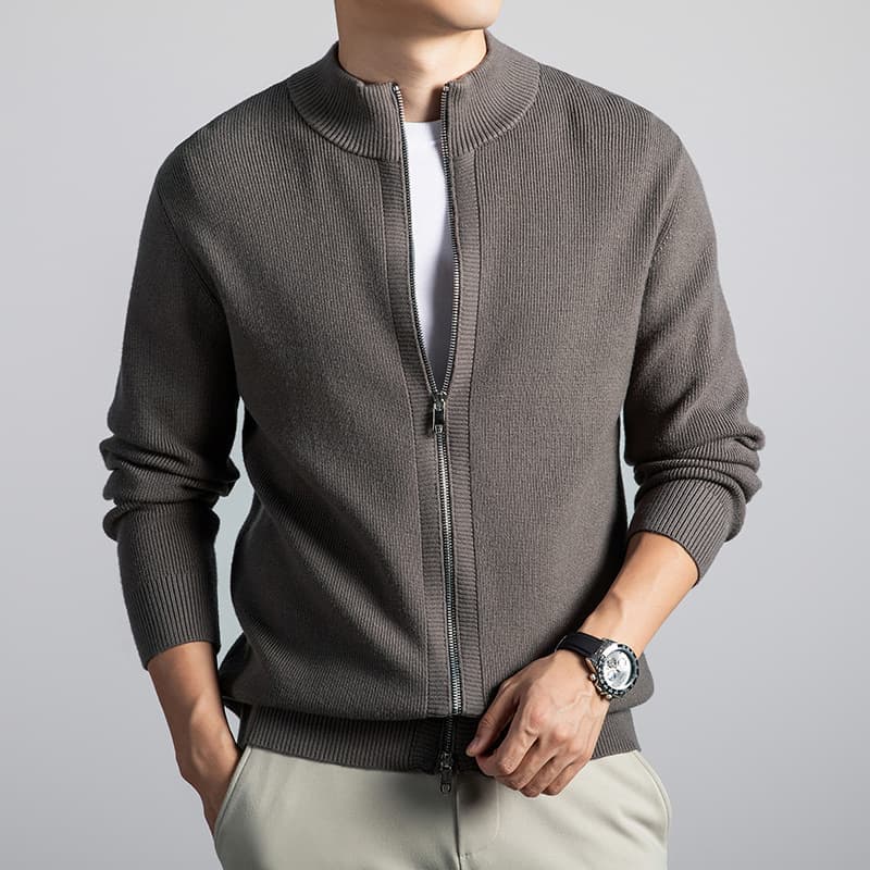 Old Money Style Men's Knitted Cardigan Outerwear Sweater Autumn Winter Stand Collar Zipper Business Commuting Casual
