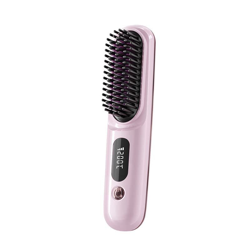 USB Rechargeable Ceramic Ionic Hair Straightener Brush - Wireless Styling Tool For Frizz-Free, Smooth Hair (White/Blue/Pink)​