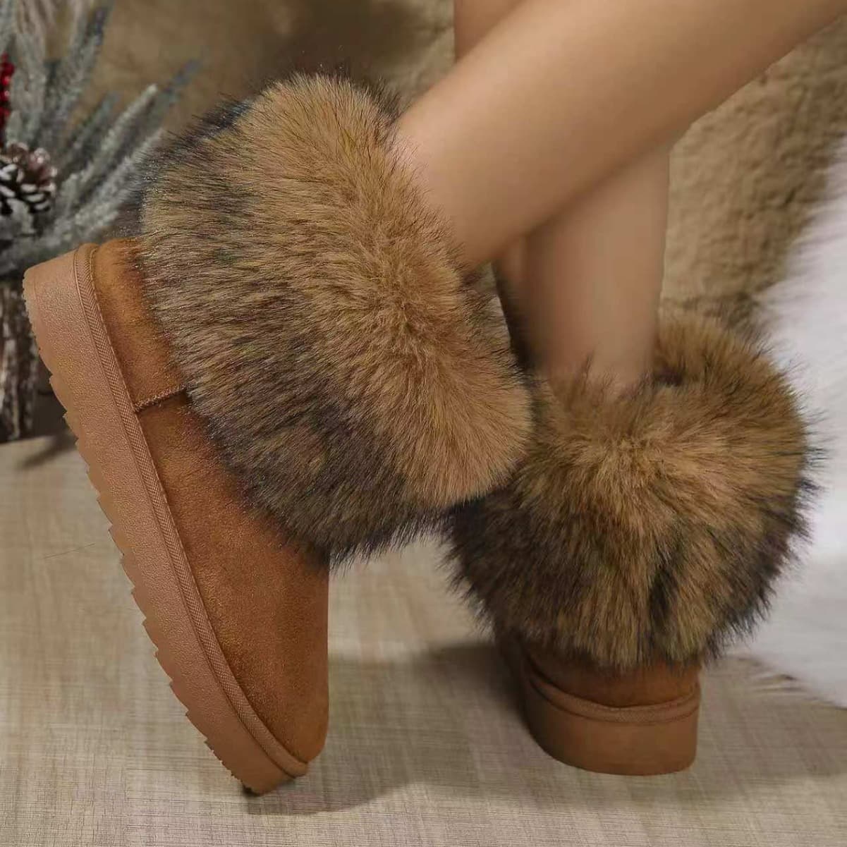 Thick soled snow boots women winter new cotton shoes plus velvet thickened outer wear casual warm fur shoes