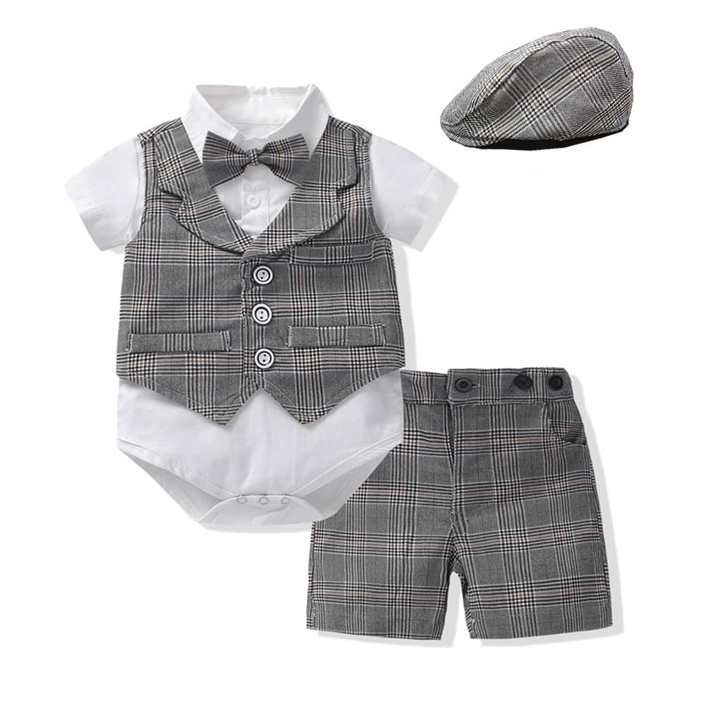 Mother & Kids 2024 New Baby Clothes Baby Boy Gentleman Suit One Year Old Dress Climbing Suit Waistcoat Shorts Bow Tie Multi-Piece Set