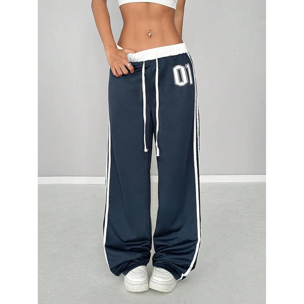 Women's Clothing Streetwear Striped Casual Pants Trendy Color-Block Design With Adjustable Drawstring Waist, Comfortable & Stylish Loose Fit Trousers