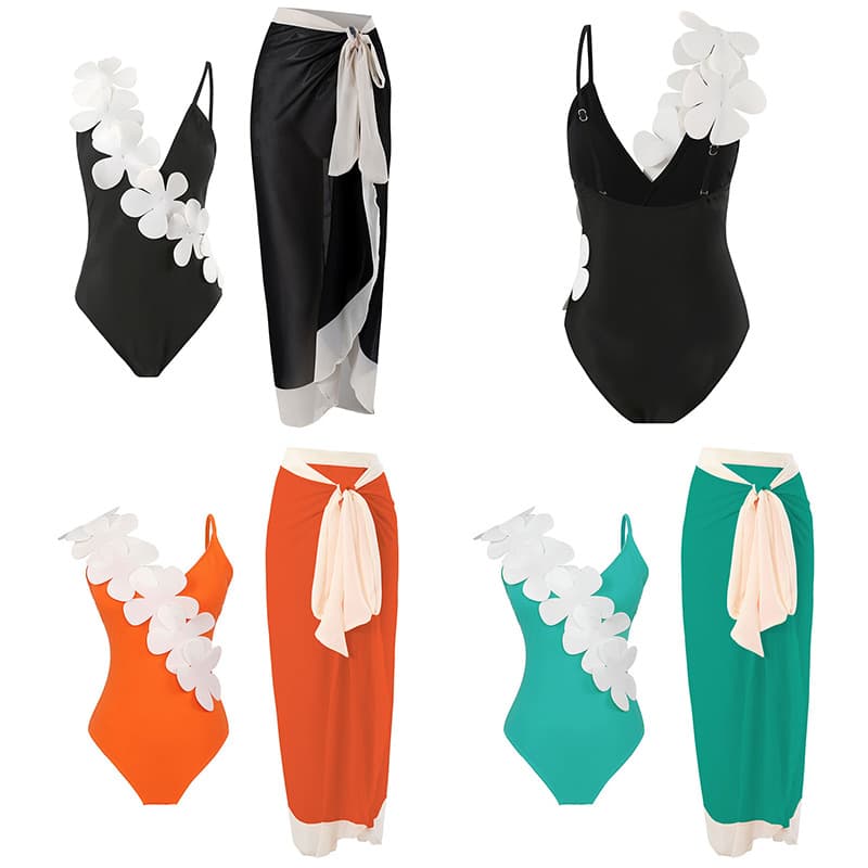 Women's Solid Color And Multicolor White Petals Embellish One-piece Tulle Skirt Style