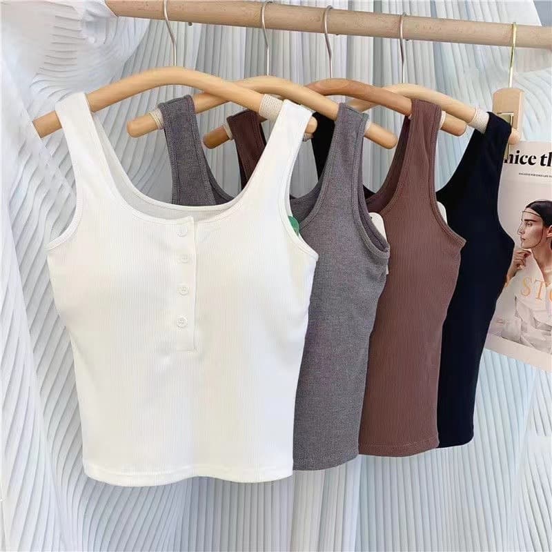 Women's Clothing Pure Cotton Ribbed Button Vest For Women With Chest Pads Sports Slim Bottoming Outer Wear Sleeveless Top