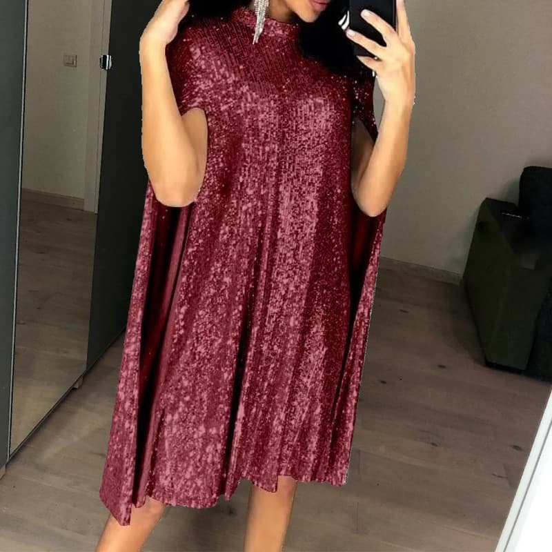 2025 Spring New wishebay European and American Foreign Trade New Small Stand Collar Sequin Dress Loose Women's Wear