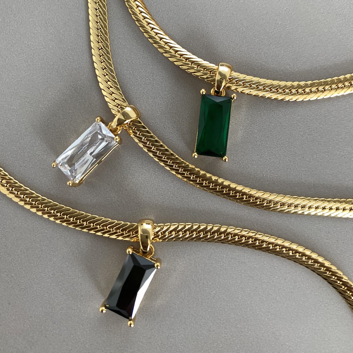Fashion Rectangle Copper Zircon Necklace