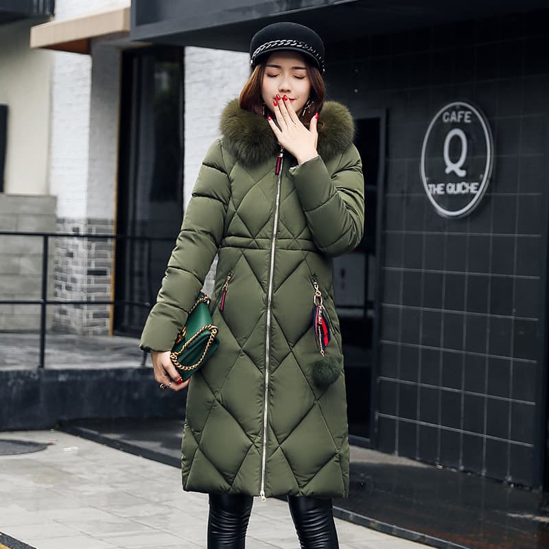Women's Winter Long Coat With Fur Collar - Thick Cotton Down Jacket - Knee Length Warm Outerwear For Cold Weather - Red/Black/Pink/Burgundy (S-XXXL)