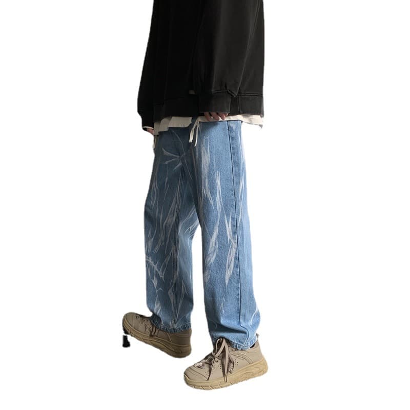 Men's Clothing Black tie dyed jeans men's straight chic loose handsome oversize pants high street ins trendy brand
