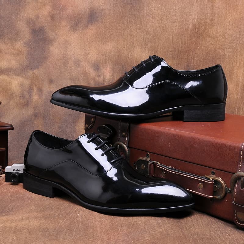 Trendy Men's Patent European Version Pointed Pure Leather Single For Daily Work Wear Comfortable Wedding Shoes