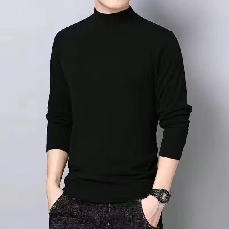 Men's Clothing Men's Double-Layer Fleece-Lined Thermal Long Sleeve T-Shirt, Semi-Turtleneck Warm Base Layer For Autumn Winter & Spring​