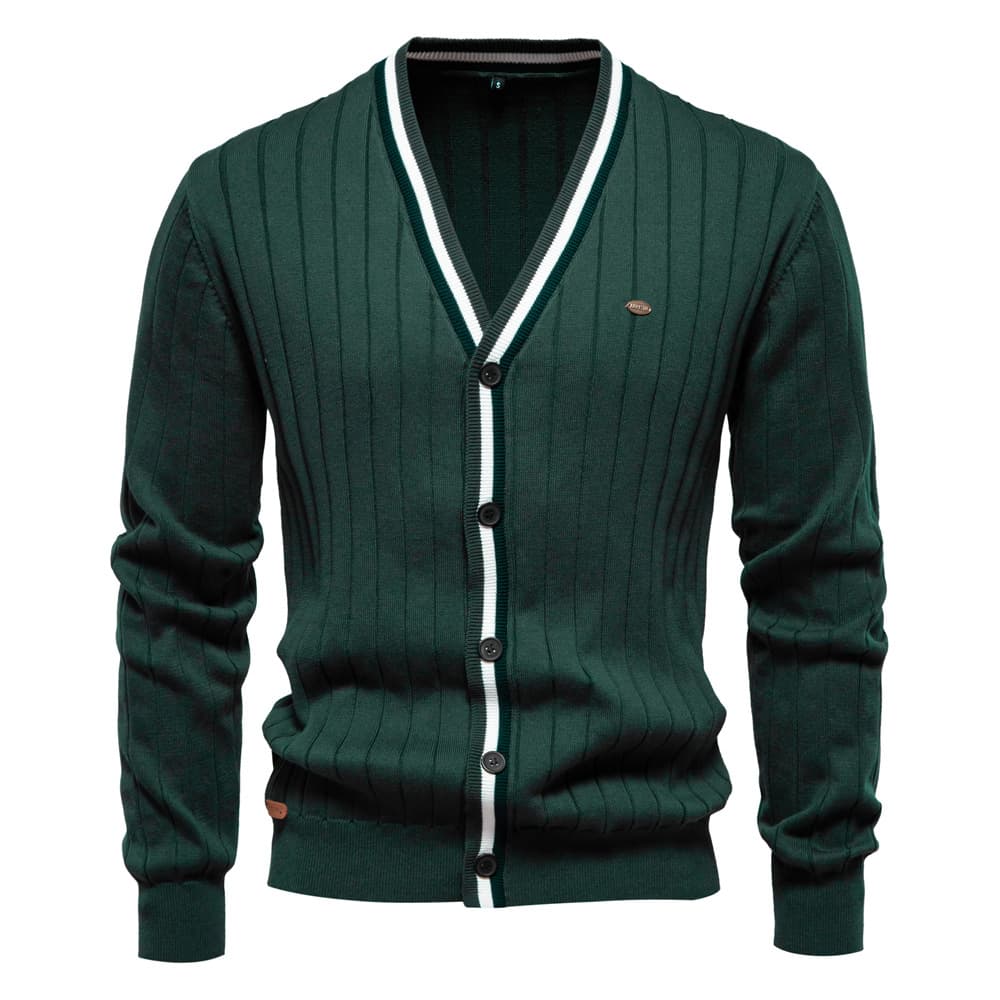Autumn And Winter New Cardigan V-Neck Long Sleeved Sweater Trendy Style Contrasting Border Men's Knitted Jacket