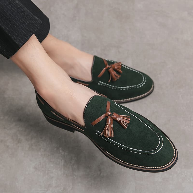 Chaussures décontractées et polyvalentes pour hommes, petites, en cuir velours inversé et haricots, chaussures tendance pour coiffeurs de style br